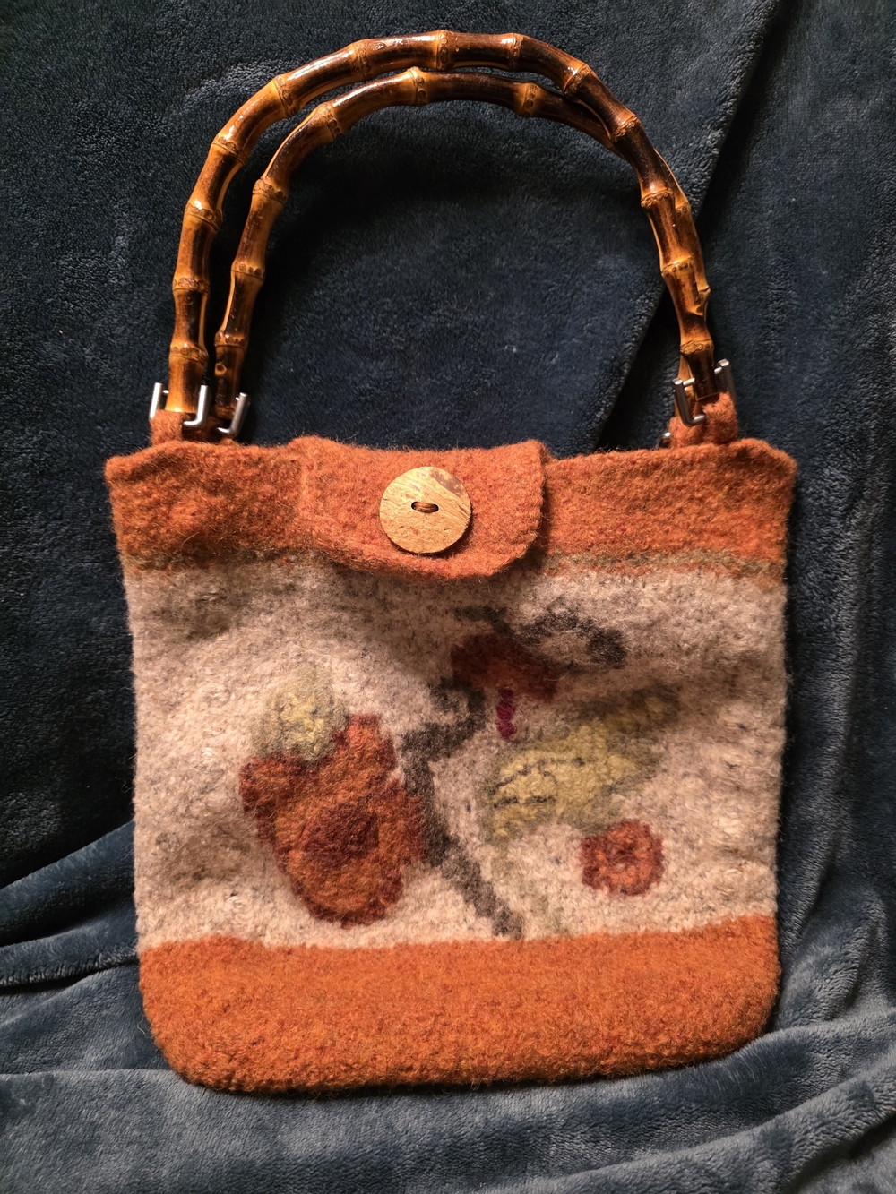 Felted Wool Shoulder Bag with Bamboo Handles - Orange